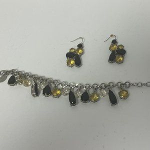 White House Black Market Crystal Earring and Bracelet Set - Black/Yellow/Silver